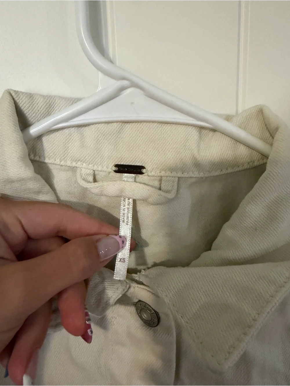 Free People White Button-Front Denim Jacket